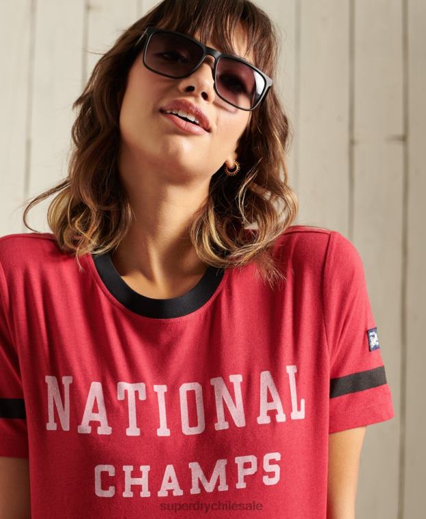 mujer Superdry rojo camiseta colegial de la liga de hiedra 2R68Z2850