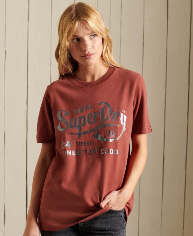 mujer Superdry rojo camiseta con estampado de ropa de trabajo estilo script 2R68Z2771