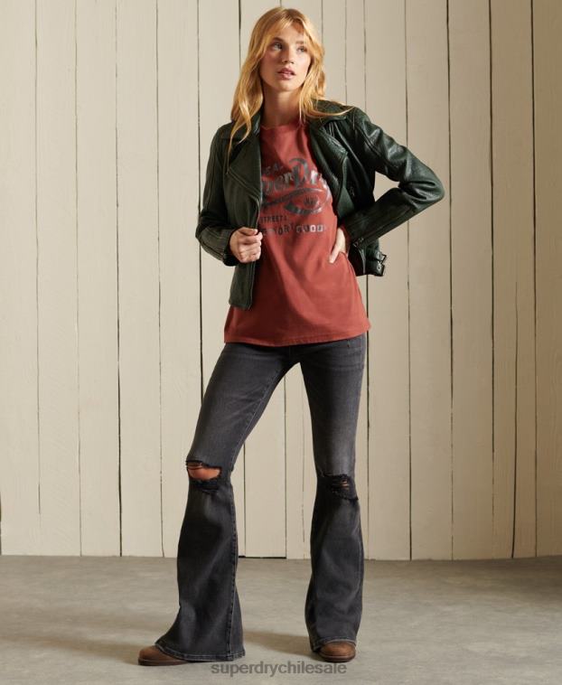 mujer Superdry rojo camiseta con estampado de ropa de trabajo estilo script 2R68Z2771