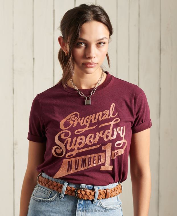 mujer Superdry rojo camiseta con purpurina 2R68Z2818