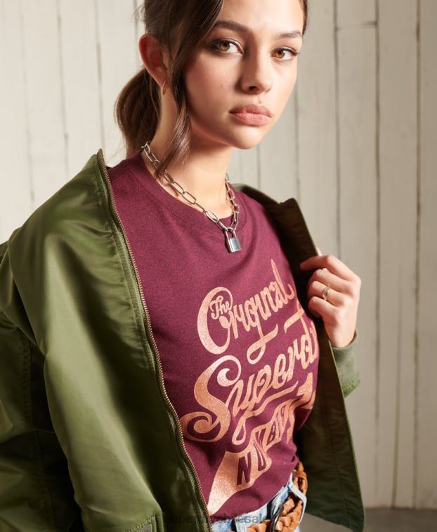 mujer Superdry rojo camiseta con purpurina 2R68Z2818