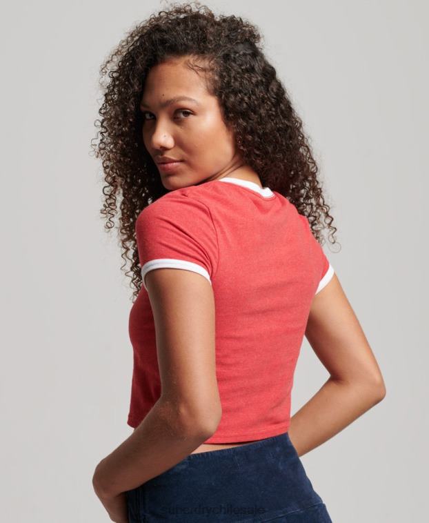 mujer Superdry rojo camiseta corta de algodón orgánico 2R68Z2221