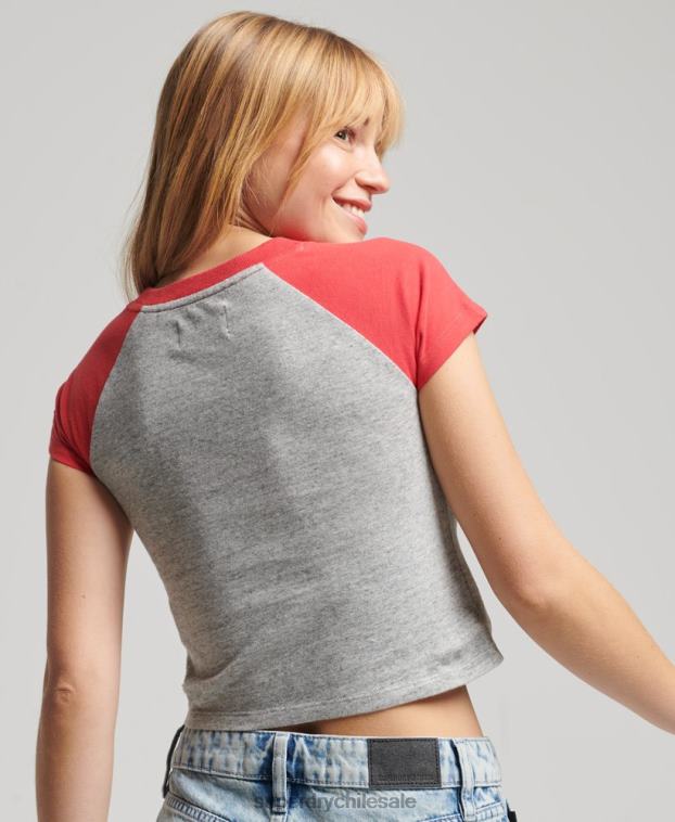 mujer Superdry rojo camiseta de béisbol vintage de algodón orgánico 2R68Z6231