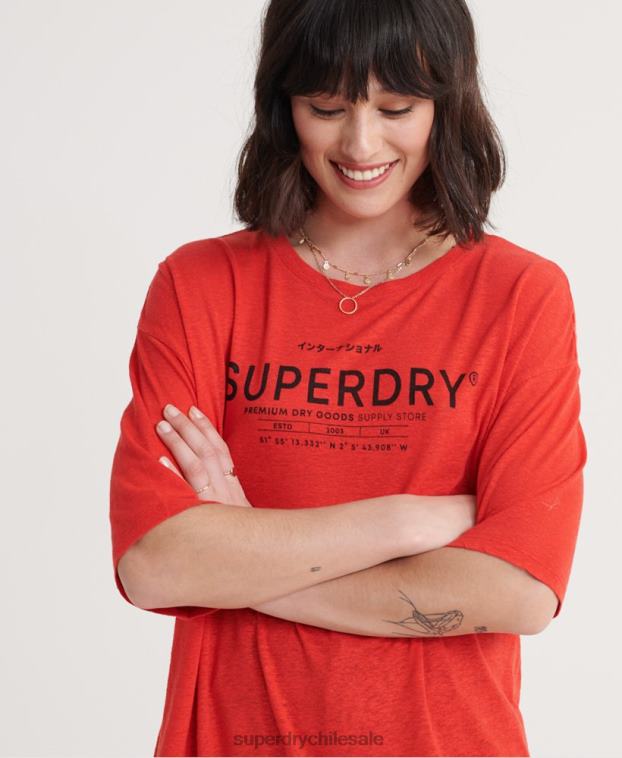 mujer Superdry rojo camiseta de lino del desierto 2R68Z6765