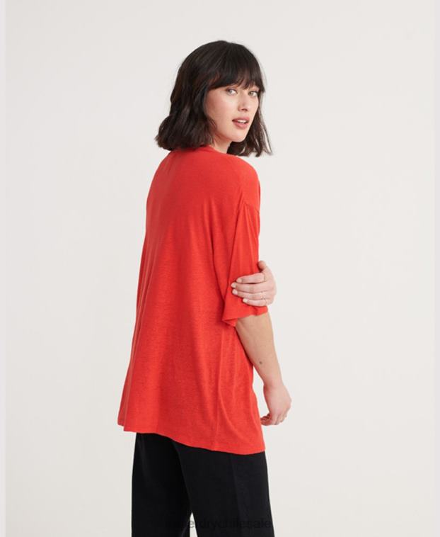 mujer Superdry rojo camiseta de lino del desierto 2R68Z6765