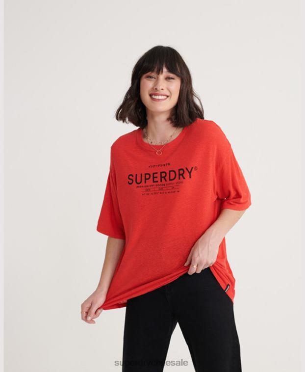mujer Superdry rojo camiseta de lino del desierto 2R68Z6765