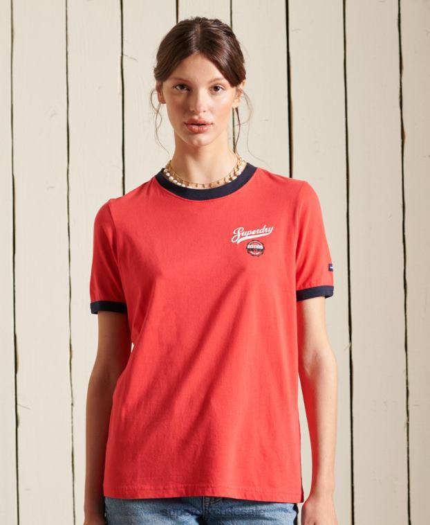 mujer Superdry rojo camiseta universitaria estilo script 2R68Z2857