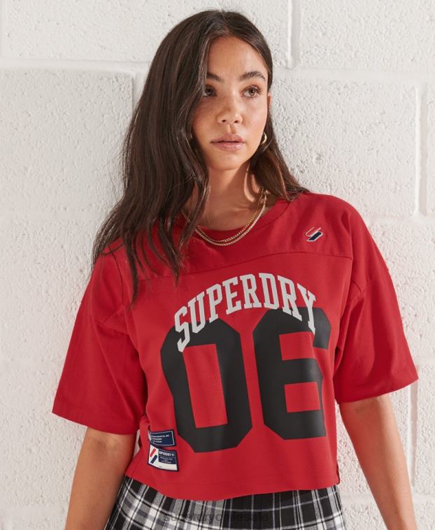 mujer Superdry rojo playera boxy con arco universitario 2R68Z2814