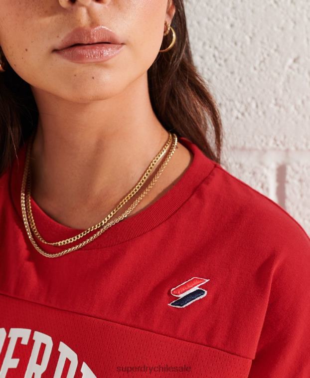 mujer Superdry rojo playera boxy con arco universitario 2R68Z2814