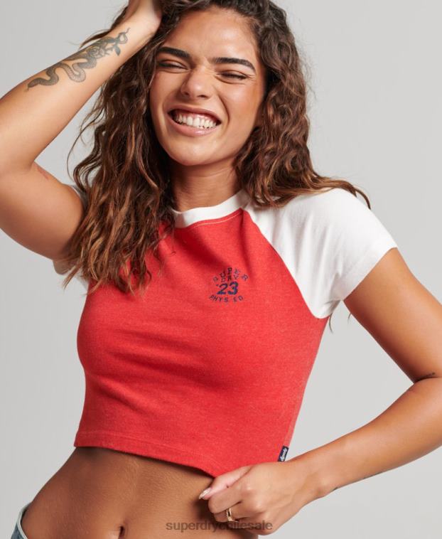 mujer Superdry rojo playera corta con estampado universitario 2R68Z6214