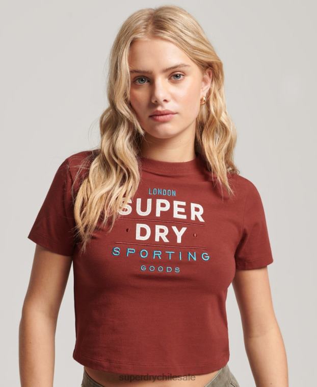 mujer Superdry rojo playera pequeña con bordado gráfico de código 2R68Z2233