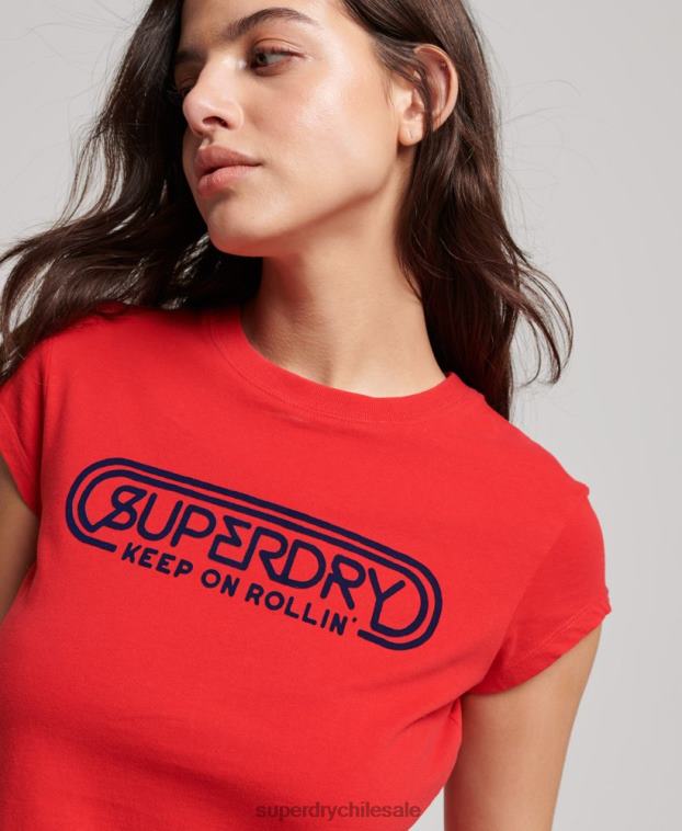 mujer Superdry rojo rollo vintage con eso camiseta 2R68Z2649