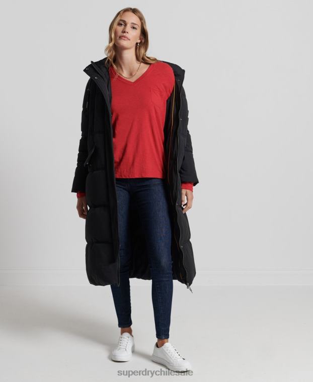 mujer Superdry rojo top de manga larga con cuello de pico y bolsillo de algodón orgánico 2R68Z6660