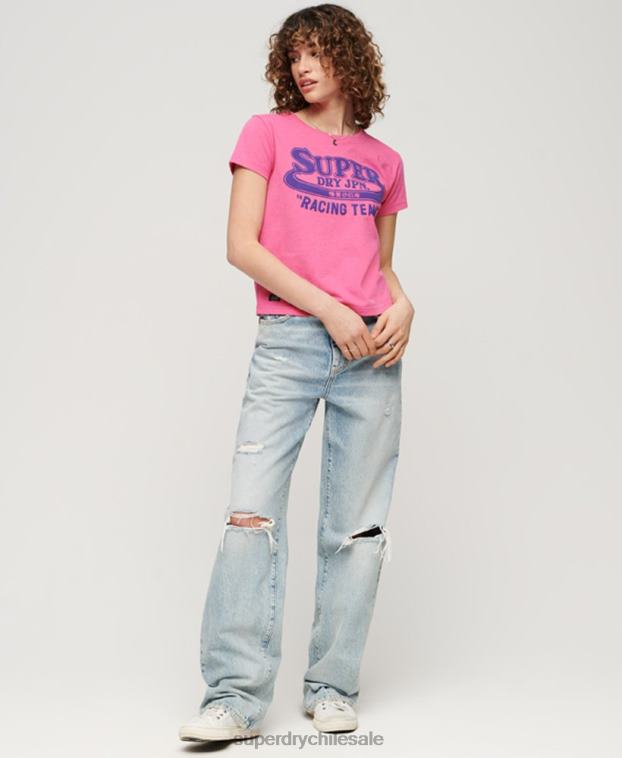 mujer Superdry rosa archivo neón camiseta gráfica 2R68Z2636