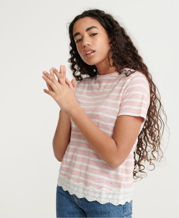 mujer Superdry rosa camiseta con mezcla de encaje 2R68Z6775