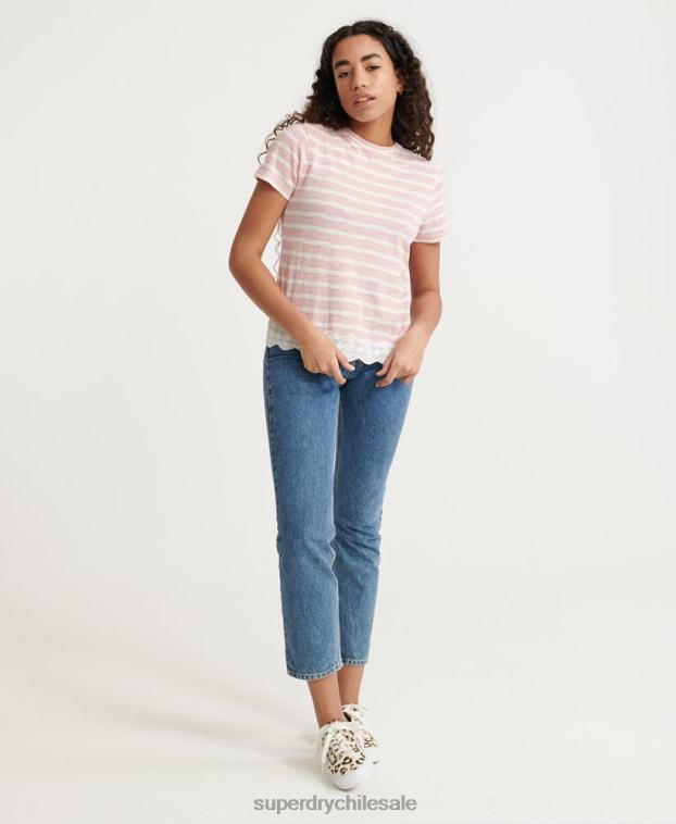 mujer Superdry rosa camiseta con mezcla de encaje 2R68Z6775