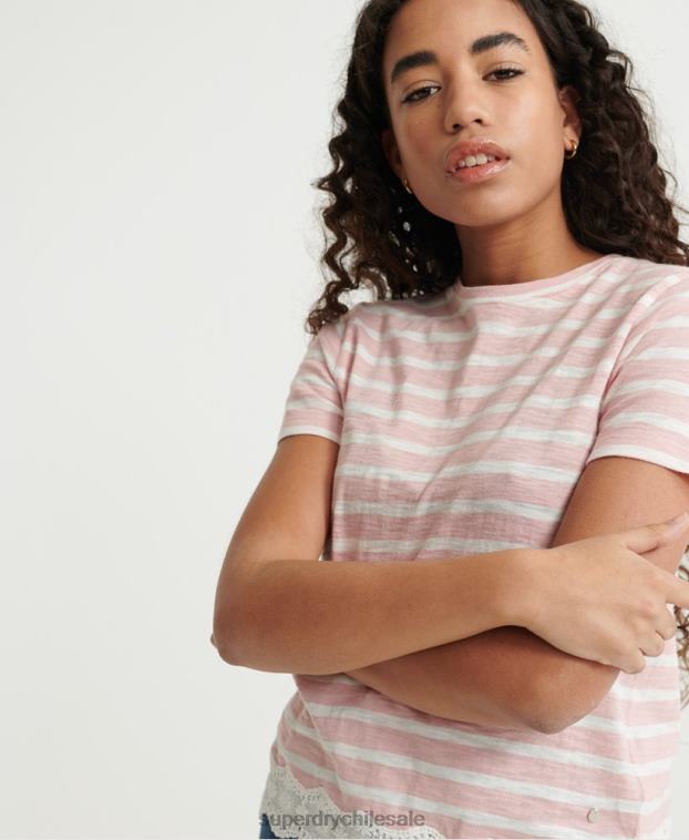 mujer Superdry rosa camiseta con mezcla de encaje 2R68Z6775
