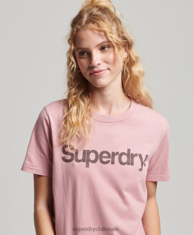 mujer Superdry rosa camiseta de algodón orgánico con logo central 2R68Z2811