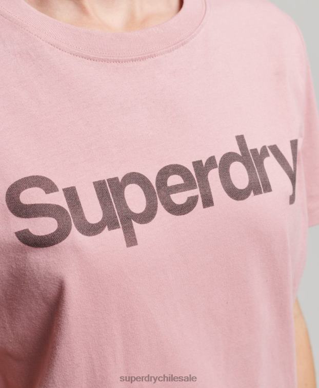 mujer Superdry rosa camiseta de algodón orgánico con logo central 2R68Z2811
