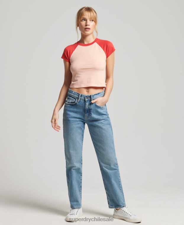 mujer Superdry rosa camiseta de béisbol vintage de algodón orgánico 2R68Z6232
