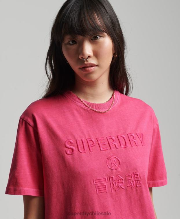 mujer Superdry rosa camiseta holgada teñida en prenda con logo de código 2R68Z2772