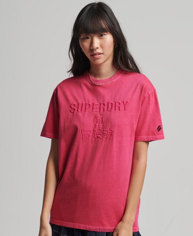 mujer Superdry rosa camiseta holgada teñida en prenda con logo de código 2R68Z2772