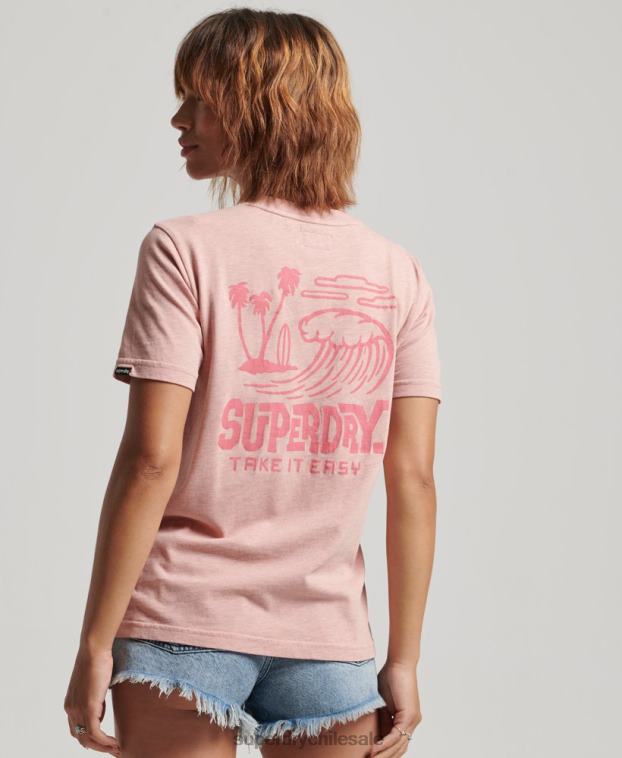 mujer Superdry rosa camiseta vintage con pegatina de viaje 2R68Z2840