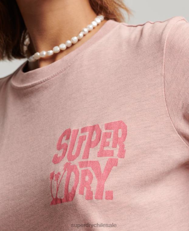 mujer Superdry rosa camiseta vintage con pegatina de viaje 2R68Z2840