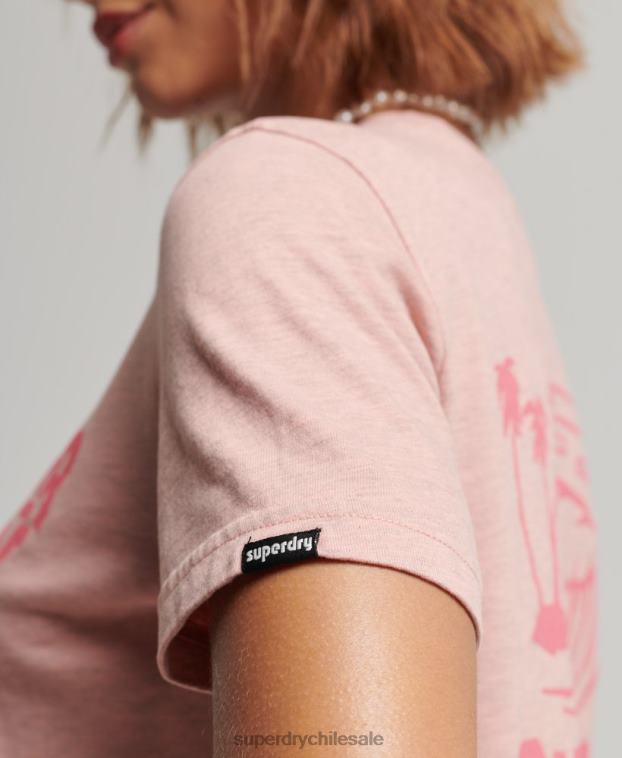 mujer Superdry rosa camiseta vintage con pegatina de viaje 2R68Z2840