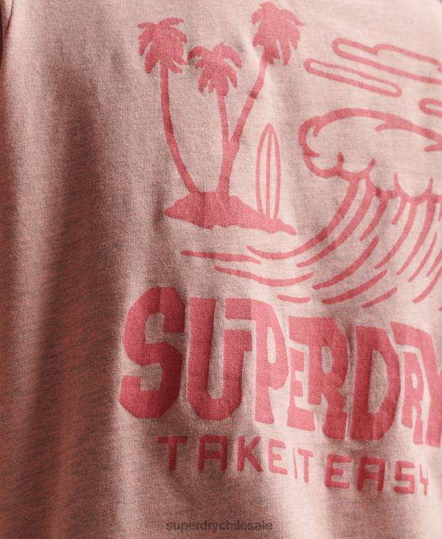 mujer Superdry rosa camiseta vintage con pegatina de viaje 2R68Z2840