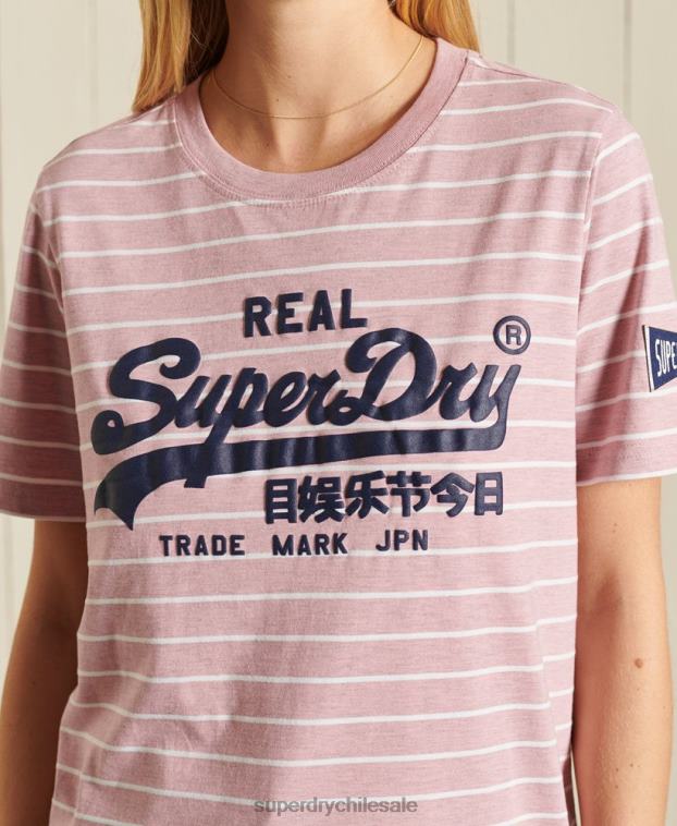mujer Superdry rosa playera a rayas con fuente del logo vintage 2R68Z2804