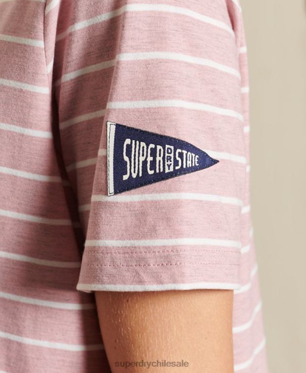 mujer Superdry rosa playera a rayas con fuente del logo vintage 2R68Z2804