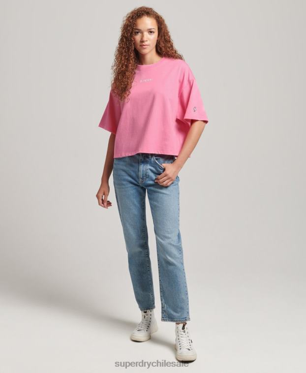 mujer Superdry rosa playera boxy con micro logo bordado 2R68Z6227