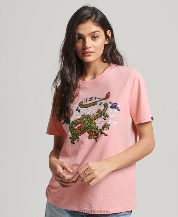 mujer Superdry rosa playera con logo vintage 2R68Z2134
