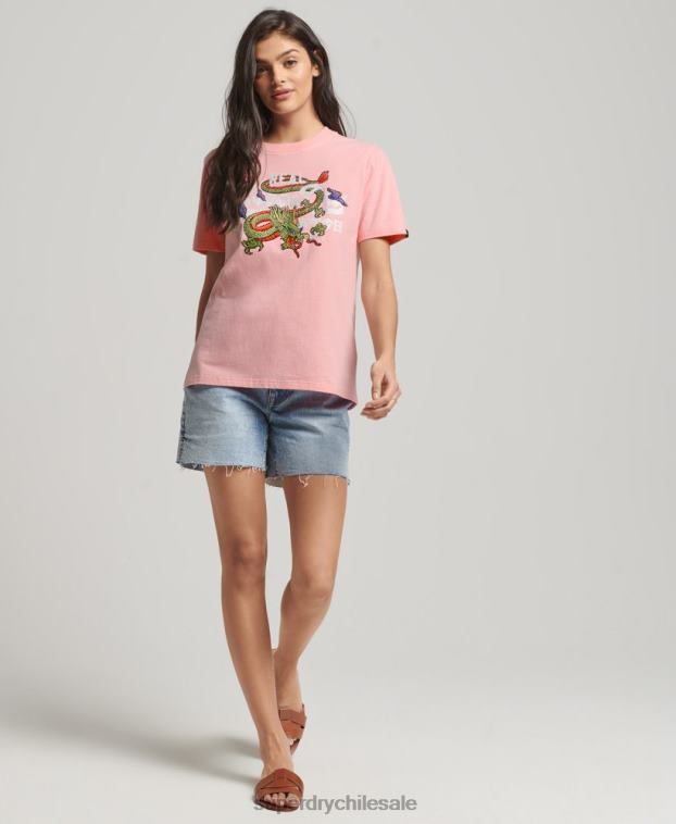 mujer Superdry rosa playera con logo vintage 2R68Z2134