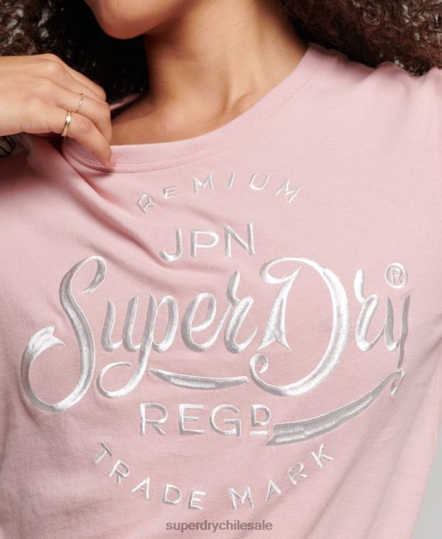 mujer Superdry rosa playera premium con bordado de letras 2R68Z6307