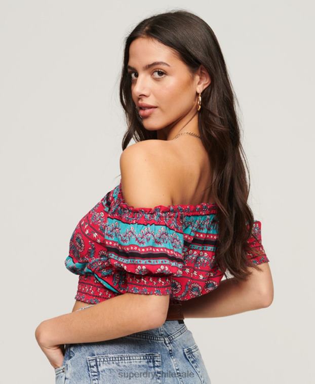 mujer Superdry rosa top corto de manga corta con nido de abeja 2R68Z2109