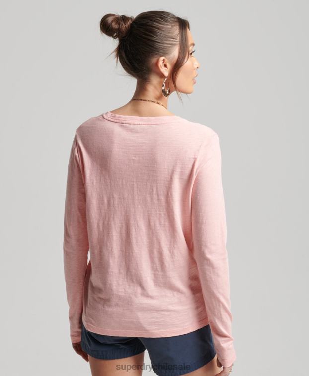 mujer Superdry rosa top de manga larga con cuello de pico y bolsillo de algodón orgánico 2R68Z6552