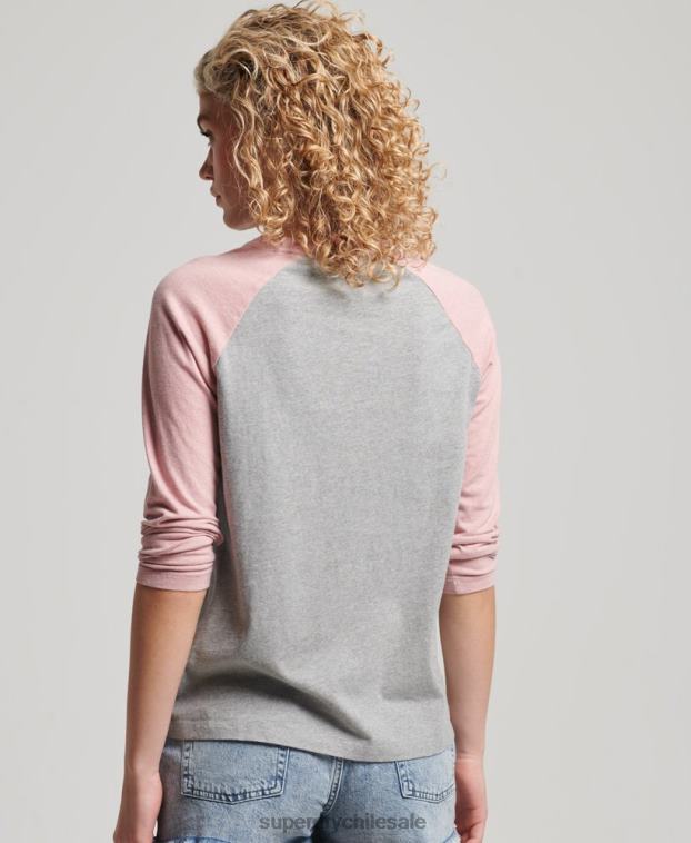 mujer Superdry rosa top de manga larga de béisbol vintage de algodón orgánico 2R68Z2926