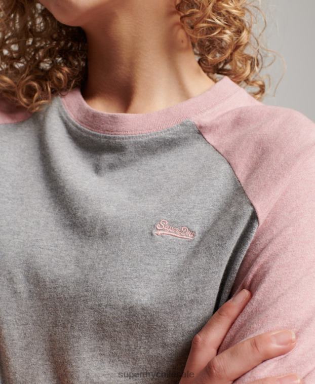 mujer Superdry rosa top de manga larga de béisbol vintage de algodón orgánico 2R68Z2926