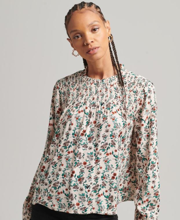 mujer Superdry rosa top tejido de manga larga con nido de abeja 2R68Z3014