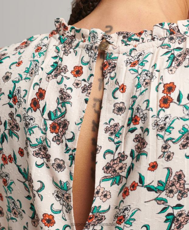 mujer Superdry rosa top tejido de manga larga con nido de abeja 2R68Z3014