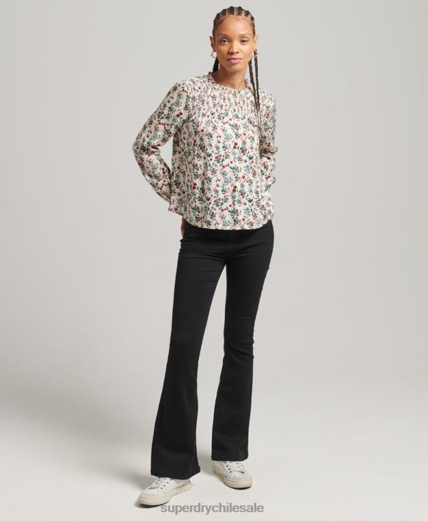 mujer Superdry rosa top tejido de manga larga con nido de abeja 2R68Z3014