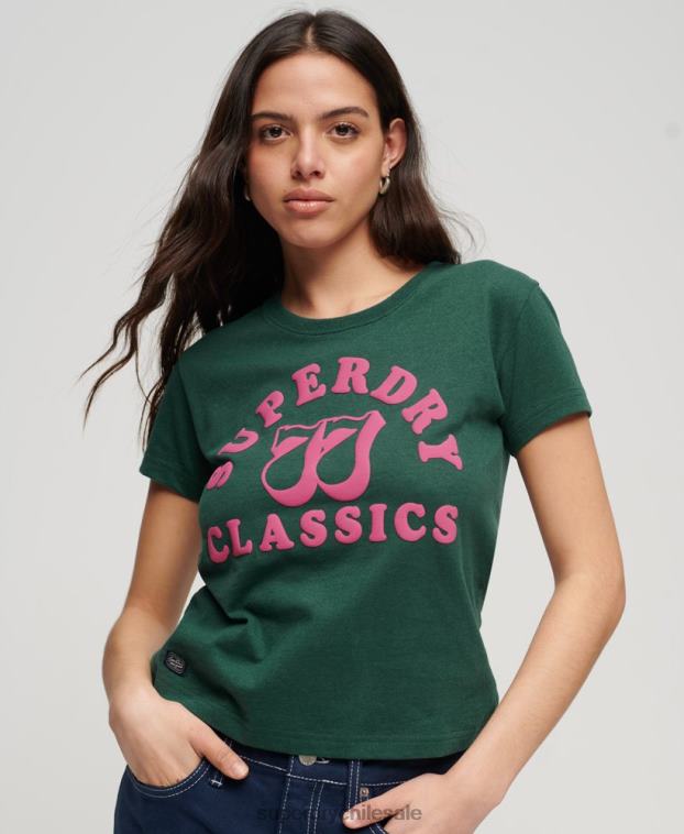 mujer Superdry verde archivo neón camiseta gráfica 2R68Z2650