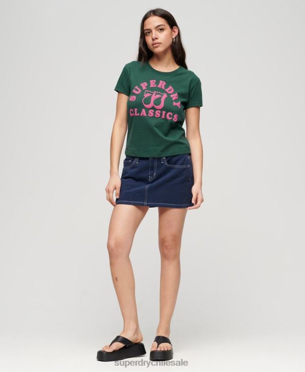 mujer Superdry verde archivo neón camiseta gráfica 2R68Z2650
