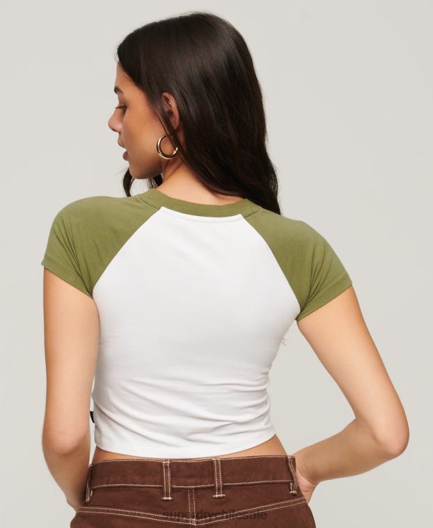 mujer Superdry verde camiseta beisbol recortada para bebe 2R68Z2100