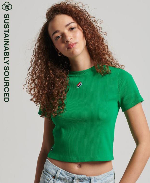 mujer Superdry verde camiseta corta ajustada esencial de algodón orgánico 2R68Z2809