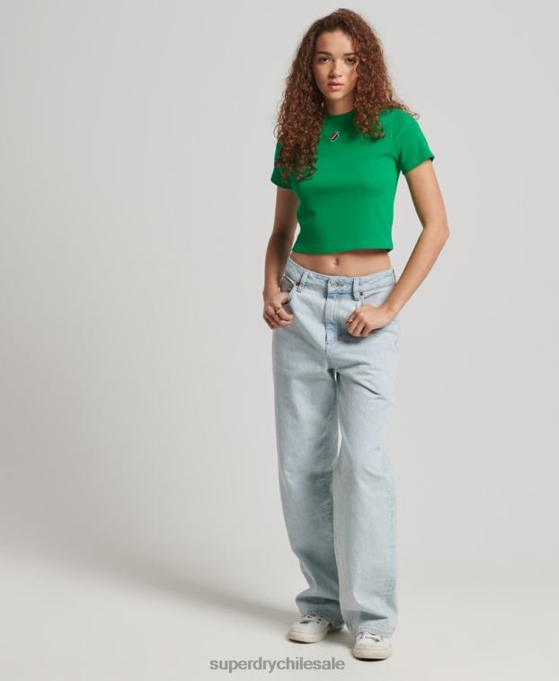 mujer Superdry verde camiseta corta ajustada esencial de algodón orgánico 2R68Z2809