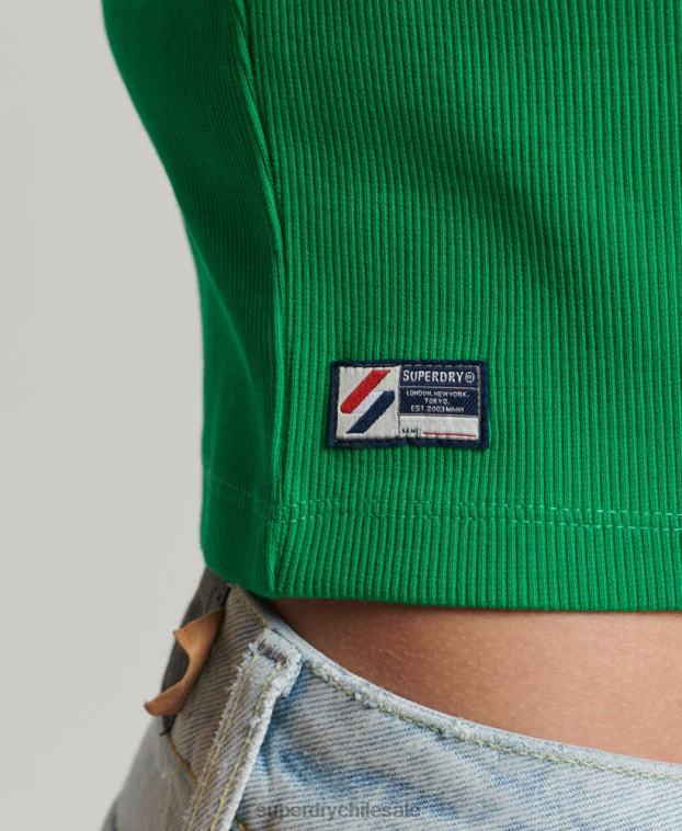 mujer Superdry verde camiseta corta ajustada esencial de algodón orgánico 2R68Z2809