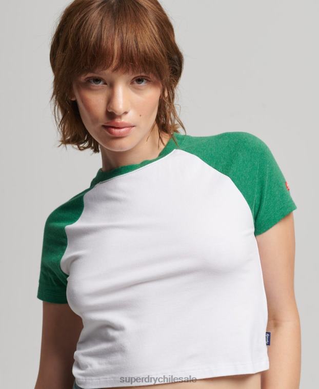mujer Superdry verde camiseta corta de béisbol de algodón orgánico 2R68Z6291